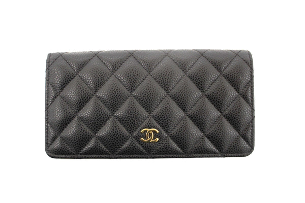 Chanel Black Quilted Caviar Leather Long Wallet