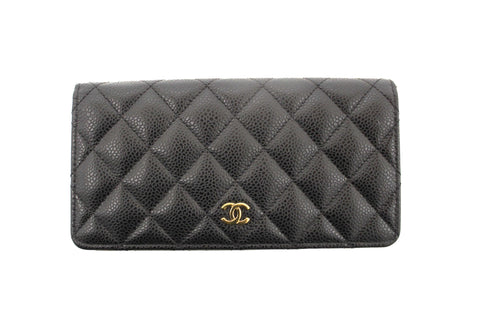Chanel Black Quilted Caviar Leather Long Wallet