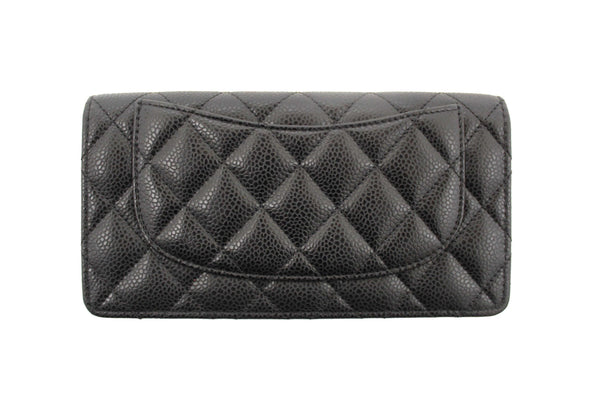 Chanel Black Quilted Caviar Leather Long Wallet