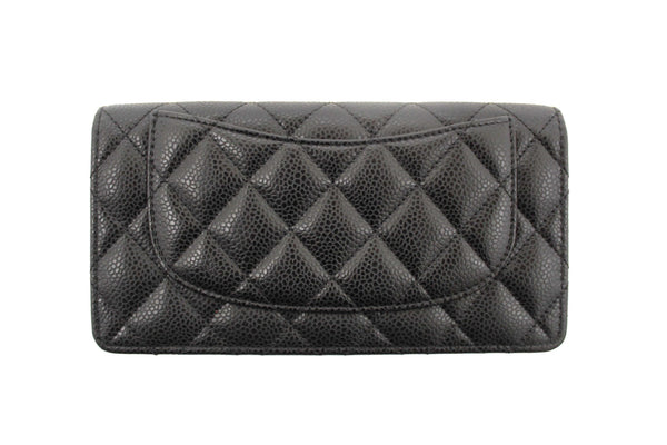 Chanel Black Quilted Caviar Leather Long Wallet