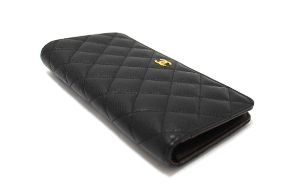 Chanel Black Quilted Caviar Leather Long Wallet