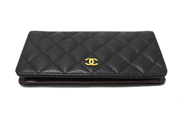 Chanel Black Quilted Caviar Leather Long Wallet