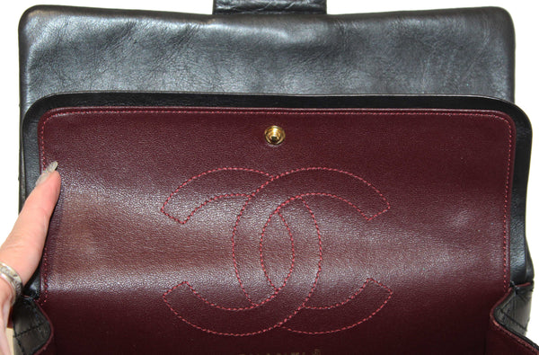 Chanel Classic Black Aged Calfskin Leather Reissue 2.55 Double Flap Bag