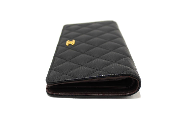 Chanel Black Quilted Caviar Leather Long Wallet