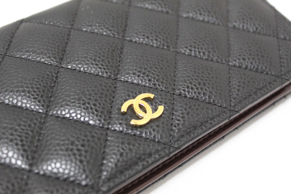 Chanel Black Quilted Caviar Leather Long Wallet