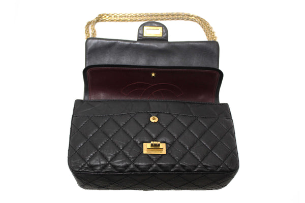 Chanel Classic Black Aged Calfskin Leather Reissue 2.55 Double Flap Bag