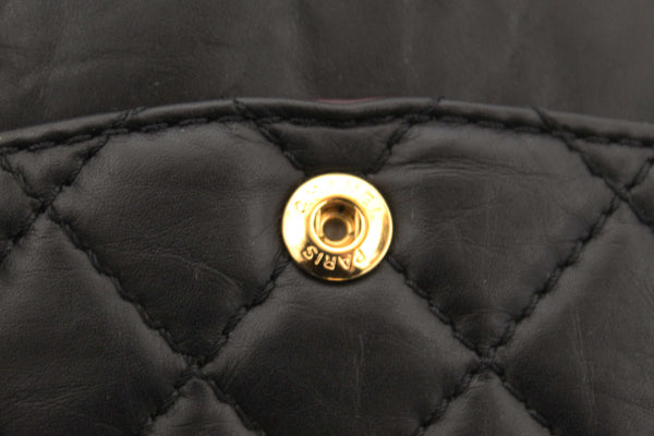 Chanel Classic Black Aged Calfskin Leather Reissue 2.55 Double Flap Bag