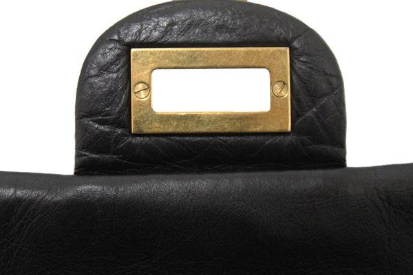 Chanel Classic Black Aged Calfskin Leather Reissue 2.55 Double Flap Bag