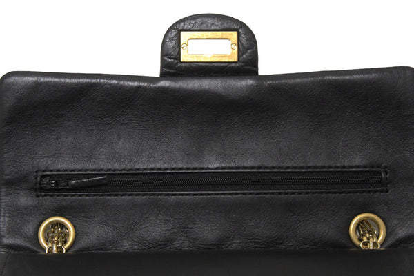 Chanel Classic Black Aged Calfskin Leather Reissue 2.55 Double Flap Bag