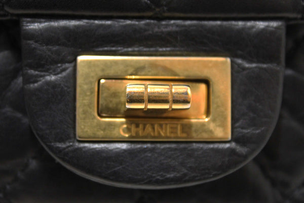 Chanel Classic Black Aged Calfskin Leather Reissue 2.55 Double Flap Bag