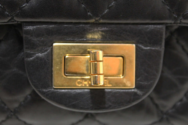 Chanel Classic Black Aged Calfskin Leather Reissue 2.55 Double Flap Bag