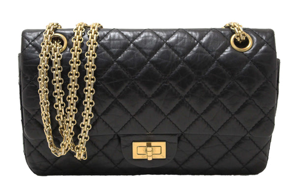 Chanel Classic Black Aged Calfskin Leather Reissue 2.55 Double Flap Bag