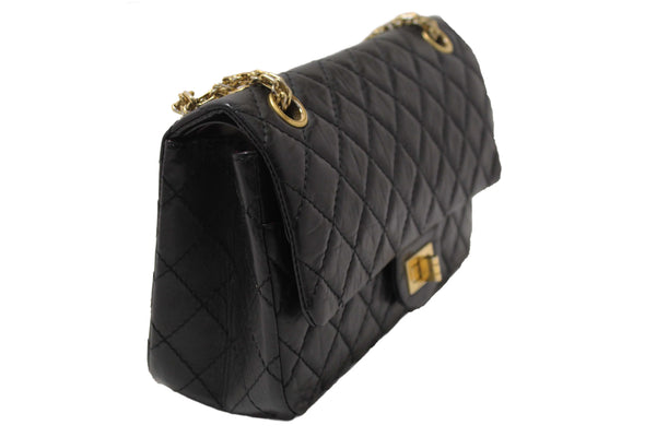 Chanel Classic Black Aged Calfskin Leather Reissue 2.55 Double Flap Bag