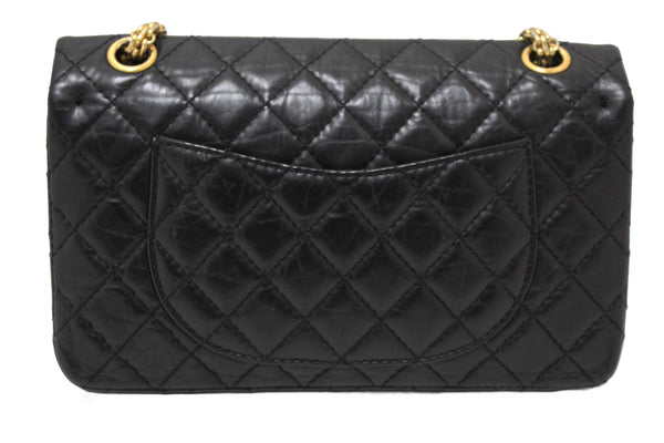 Chanel Classic Black Aged Calfskin Leather Reissue 2.55 Double Flap Bag