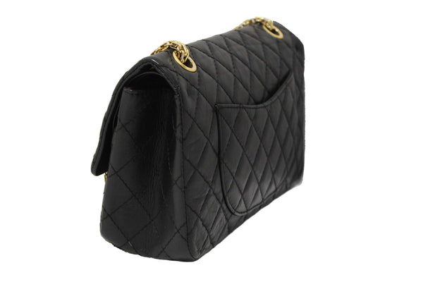 Chanel Classic Black Aged Calfskin Leather Reissue 2.55 Double Flap Bag