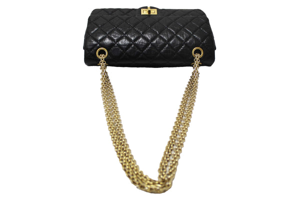 Chanel Classic Black Aged Calfskin Leather Reissue 2.55 Double Flap Bag