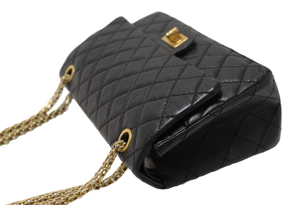Chanel Classic Black Aged Calfskin Leather Reissue 2.55 Double Flap Bag