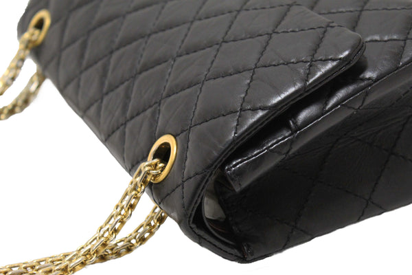 Chanel Classic Black Aged Calfskin Leather Reissue 2.55 Double Flap Bag