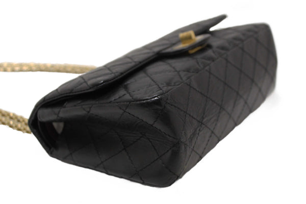 Chanel Classic Black Aged Calfskin Leather Reissue 2.55 Double Flap Bag