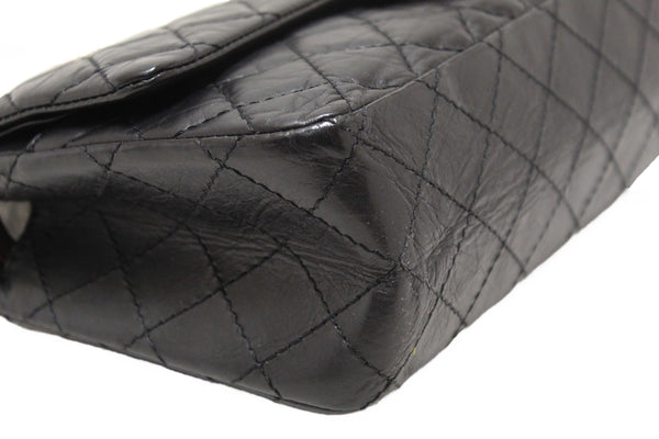Chanel Classic Black Aged Calfskin Leather Reissue 2.55 Double Flap Bag