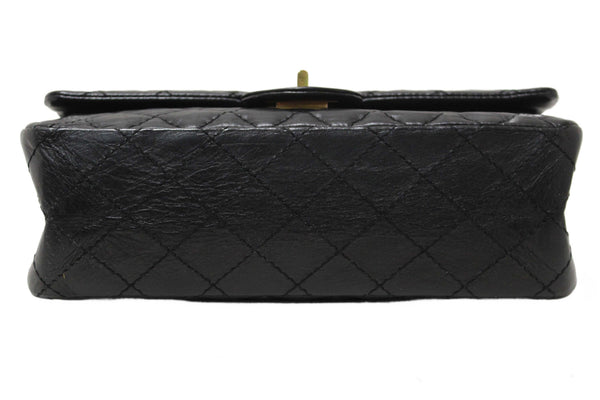 Chanel Classic Black Aged Calfskin Leather Reissue 2.55 Double Flap Bag