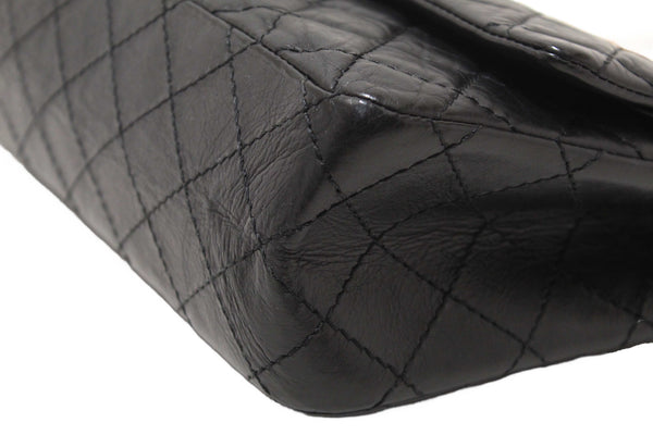 Chanel Classic Black Aged Calfskin Leather Reissue 2.55 Double Flap Bag