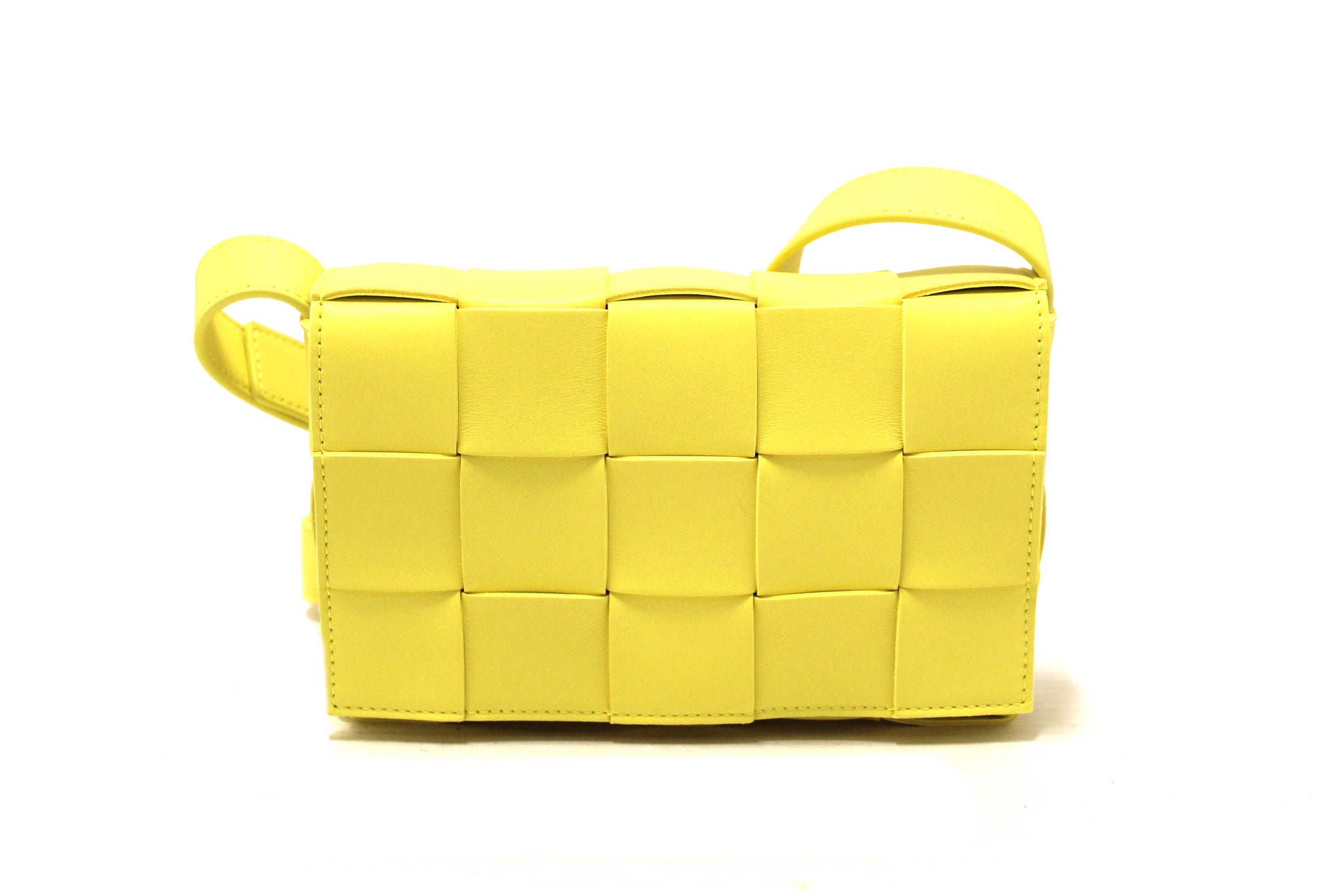 Bottega Veneta Yellow Intreccio Lambskin Leather Small Cassette Crossbody Bag