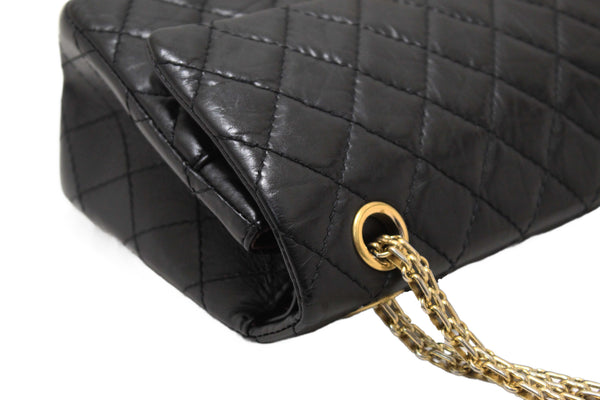 Chanel Classic Black Aged Calfskin Leather Reissue 2.55 Double Flap Bag