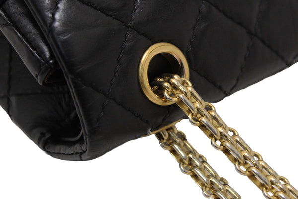 Chanel Classic Black Aged Calfskin Leather Reissue 2.55 Double Flap Bag
