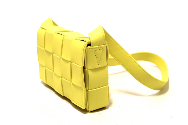 Bottega Veneta Yellow Intreccio Lambskin Leather Small Cassette Crossbody Bag