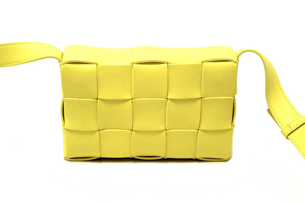 Bottega Veneta Yellow Intreccio Lambskin Leather Small Cassette Crossbody Bag