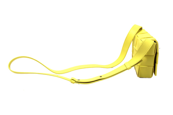 Bottega Veneta Yellow Intreccio Lambskin Leather Small Cassette Crossbody Bag