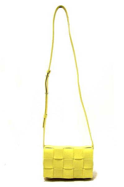 Bottega Veneta Yellow Intreccio Lambskin Leather Small Cassette Crossbody Bag