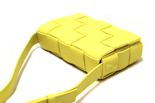 Bottega Veneta Yellow Intreccio Lambskin Leather Small Cassette Crossbody Bag