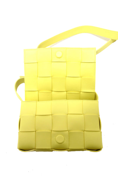 Bottega Veneta Yellow Intreccio Lambskin Leather Small Cassette Crossbody Bag