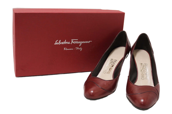 Salvatore Ferragamo Burgandy Leather Matilde Pointed Pumps Size 7C