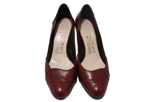 Salvatore Ferragamo Burgandy Leather Matilde Pointed Pumps Size 7C