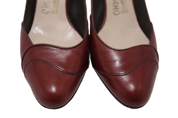 Salvatore Ferragamo Burgandy Leather Matilde Pointed Pumps Size 7C