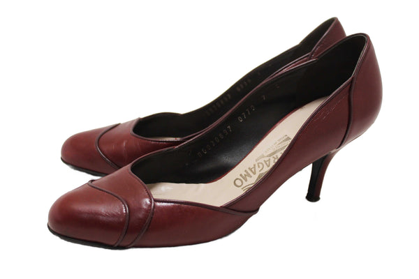 Salvatore Ferragamo Burgandy Leather Matilde Pointed Pumps Size 7C