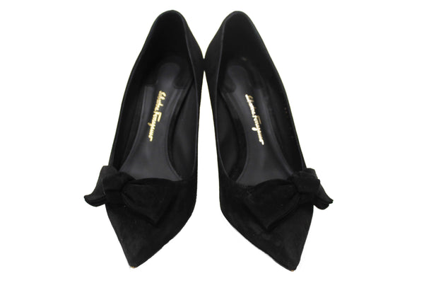 Salvatore Ferragamo Black Suede Garlate Block Heel Pump Size 7C