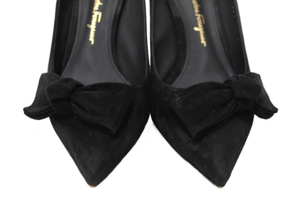 Salvatore Ferragamo Black Suede Garlate Block Heel Pump Size 7C