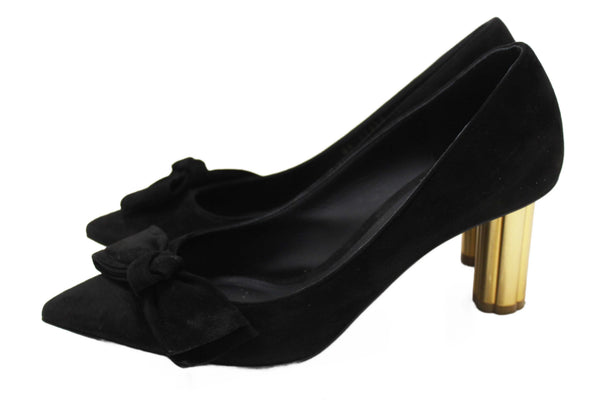 Salvatore Ferragamo Black Suede Garlate Block Heel Pump Size 7C