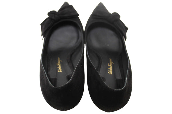 Salvatore Ferragamo Black Suede Garlate Block Heel Pump Size 7C