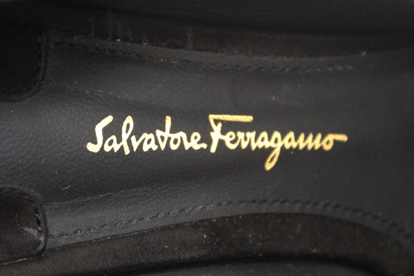 Salvatore Ferragamo Black Suede Garlate Block Heel Pump Size 7C
