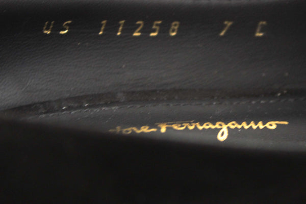 Salvatore Ferragamo Black Suede Garlate Block Heel Pump Size 7C