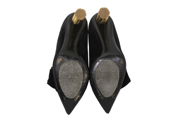 Salvatore Ferragamo Black Suede Garlate Block Heel Pump Size 7C