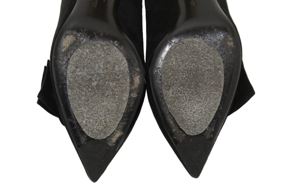 Salvatore Ferragamo Black Suede Garlate Block Heel Pump Size 7C