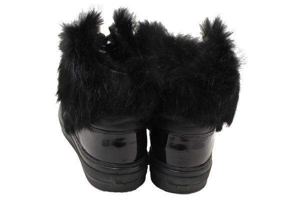 Salvatore Ferragamo Black Leather Nisia Wint Fur Trim Sneakers Size 37