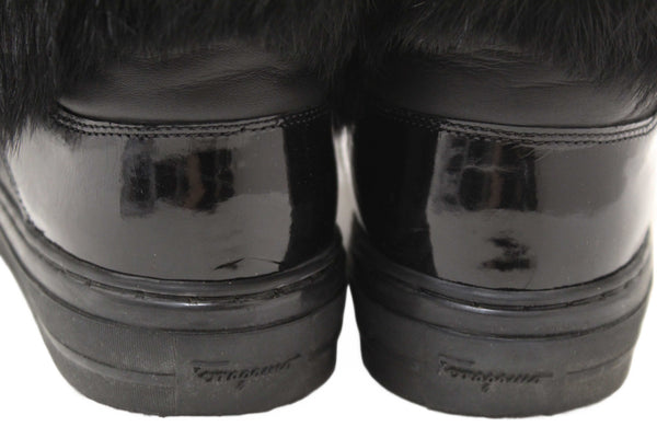 Salvatore Ferragamo Black Leather Nisia Wint Fur Trim Sneakers Size 37