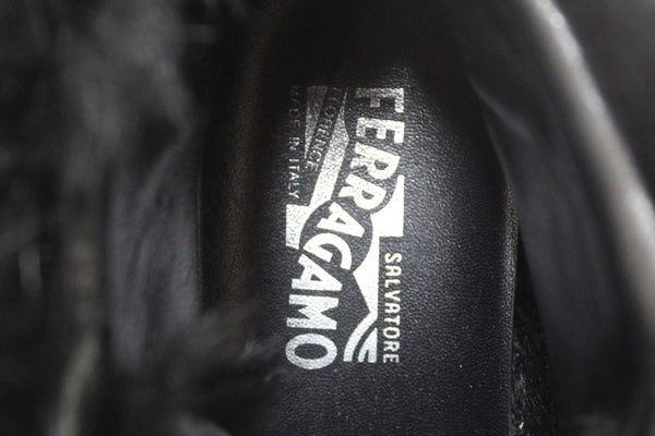 Salvatore Ferragamo Black Leather Nisia Wint Fur Trim Sneakers Size 37